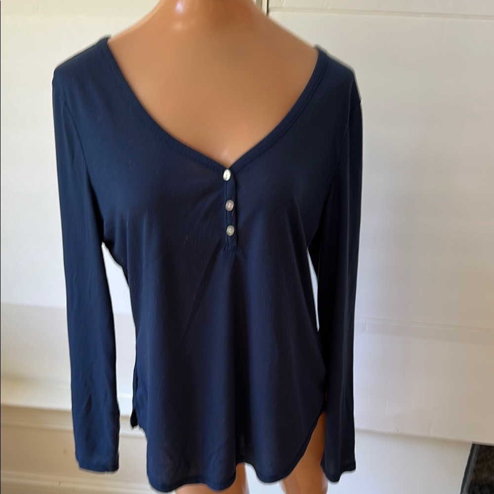 Stars Above Blue Long Sleeve Buttoned Blouse